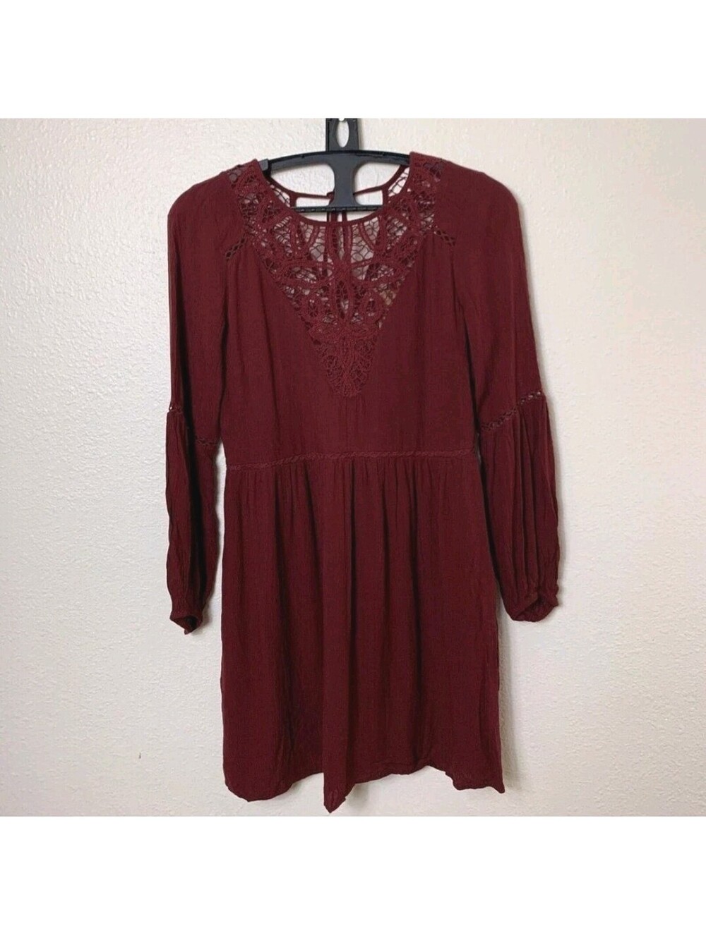 NWT American Eagle Outfitters Fit & Flare Dress Size M Lace Details Boho Merlot